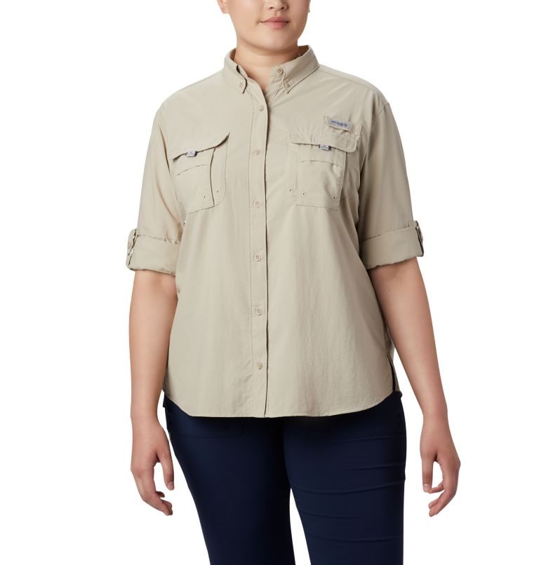 Women's Columbia PFG Bahama Long Sleeve Shirts Khaki | Plus Size CA-CA815